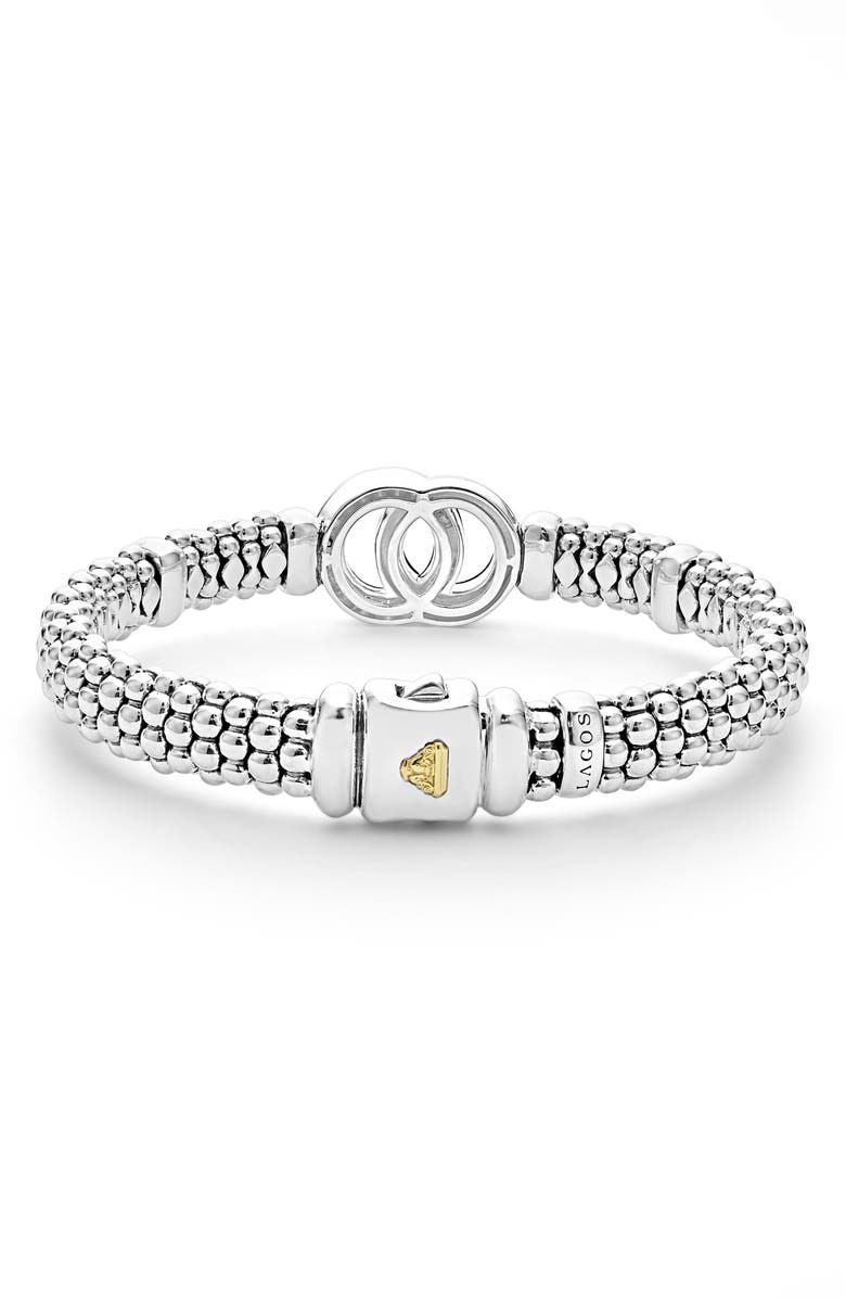 LAGOS Signature Caviar Diamond Interlock Rope Bracelet, 9mm, Alternate, color, Silver/ Gold