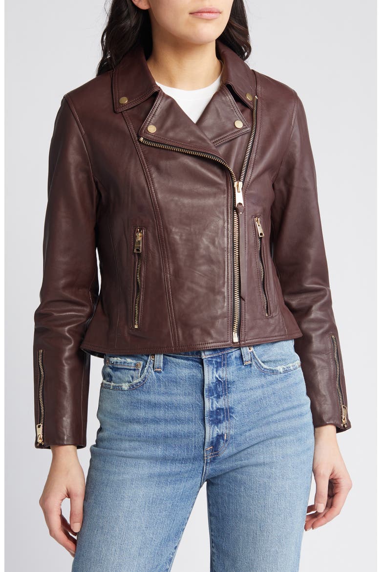 Neve Leather Moto Jacket, Alternate, color, OXBLOOD RED