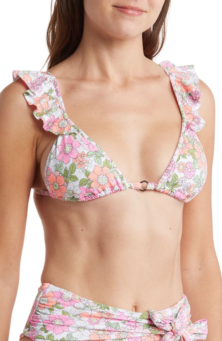 Maaji Flower Power Pirouette Sliding Triangle Bikini Top, Main, color, 