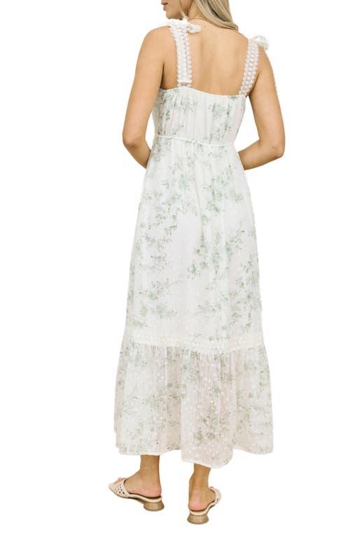 August Sky Floral Tie Strap Empire Waist Maxi Dress In Sage Multi