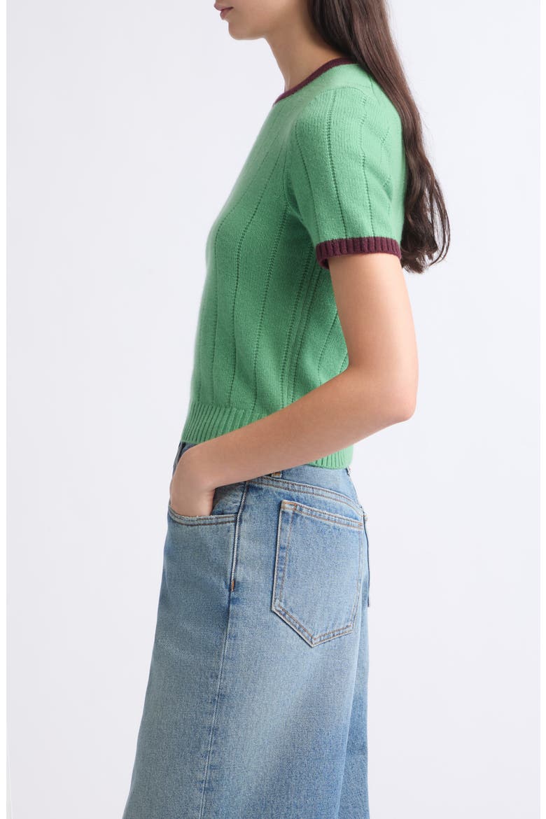 Ribbed Cashmere Ringer Tee, Alternate, color, HIGHLAND/ FIG