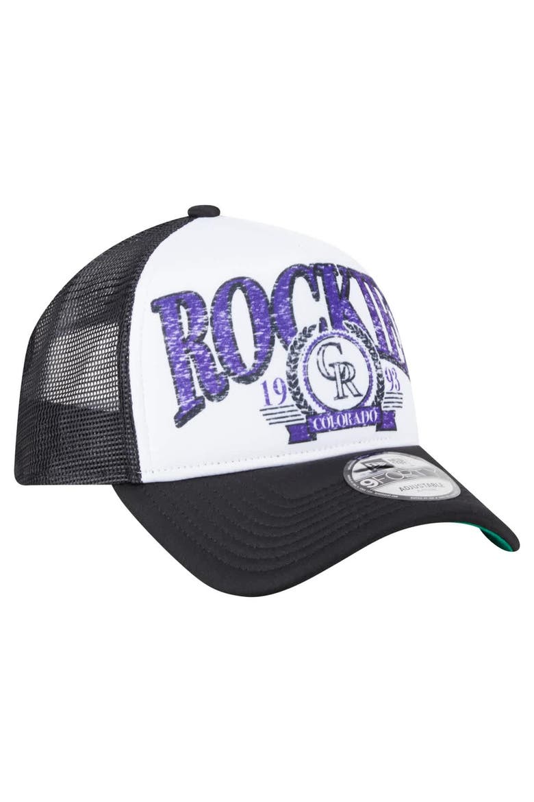 Men's New Era  Black Colorado Rockies Distressed 9FORTY A-Frame Adjustable Trucker Hat, Alternate, color, Black