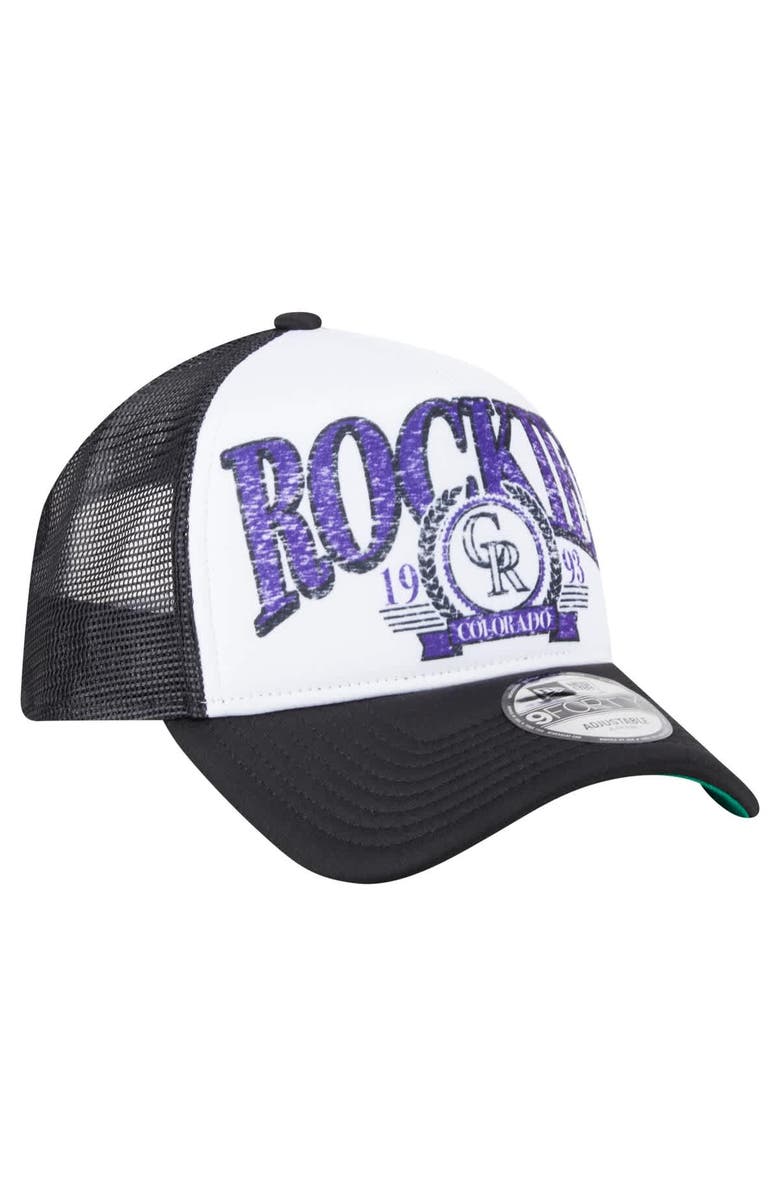 New Era Men's New Era  Black Colorado Rockies Distressed 9FORTY A-Frame Adjustable Trucker Hat, Alternate, color, Black