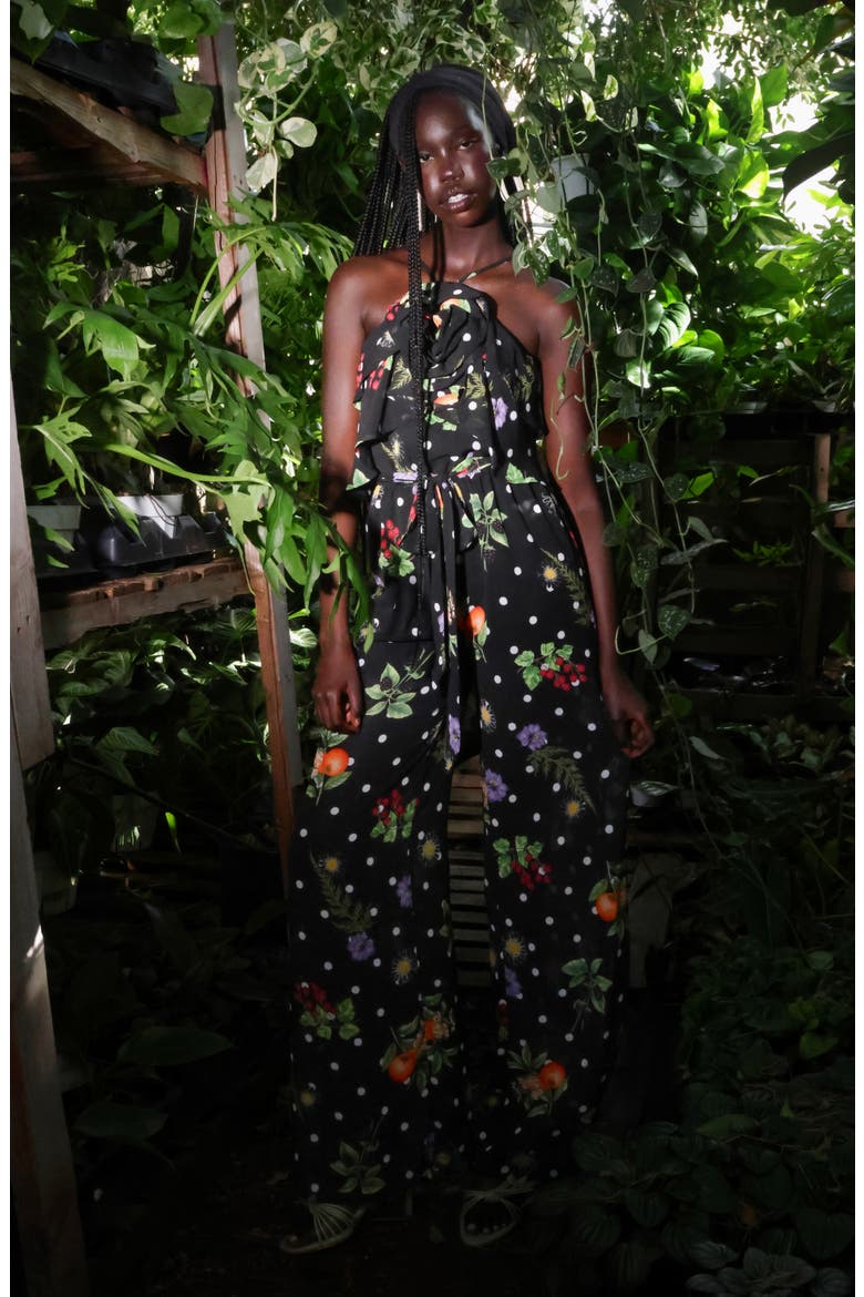 Rose Halter Neck Jumpsuit, Alternate, color, BLACK SCATTERED BOTANICAL