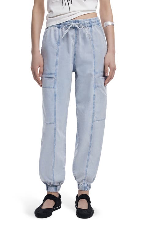 Washed Chambray Elastic Waist Cargo Wide Leg Pants – UOI