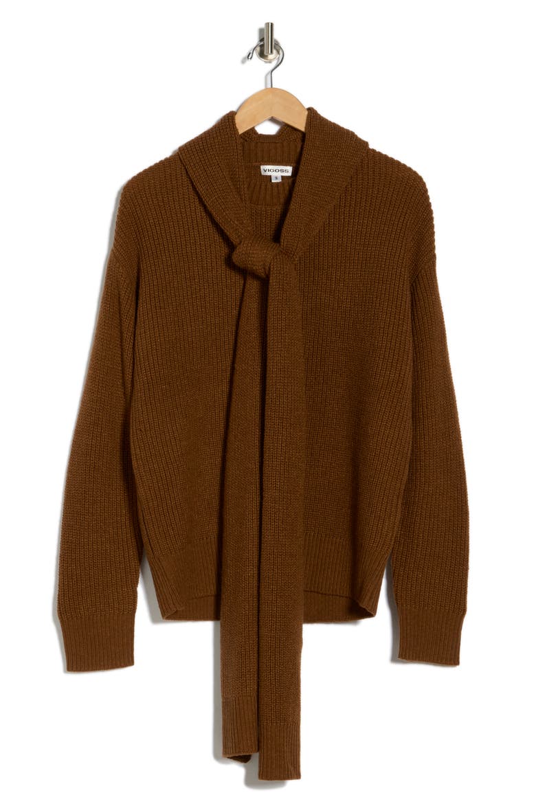 Scarf Neck Sweater, Alternate, color, BROWN