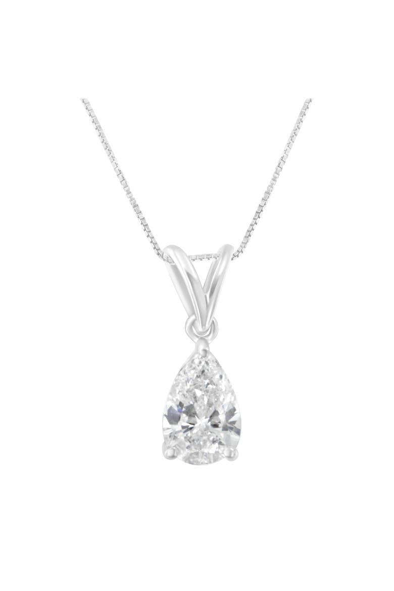 IGI certified 10K White Gold 1/2 cttw Diamond Pear Pendant Necklace, Main, color, White