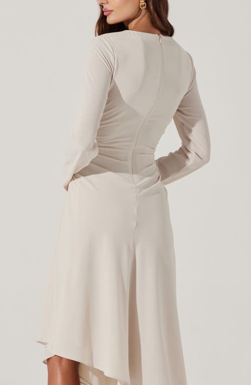 Astr The Label Long Sleeve Asymmetric Hem Midi Dress In Ecru