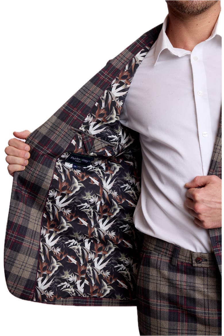 Dover Slim Fit Plaid Stretch Flannel Suit Jacket, Alternate, color, BLK BG RED HB KNIT PLAID