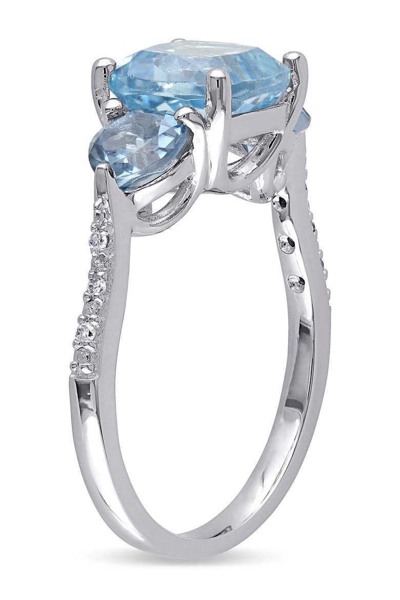 Sterling Silver Prong Set Cushion Cut Sky & London Blue Topaz Diamond Accented Floral Ring, Alternate, color, BLUE