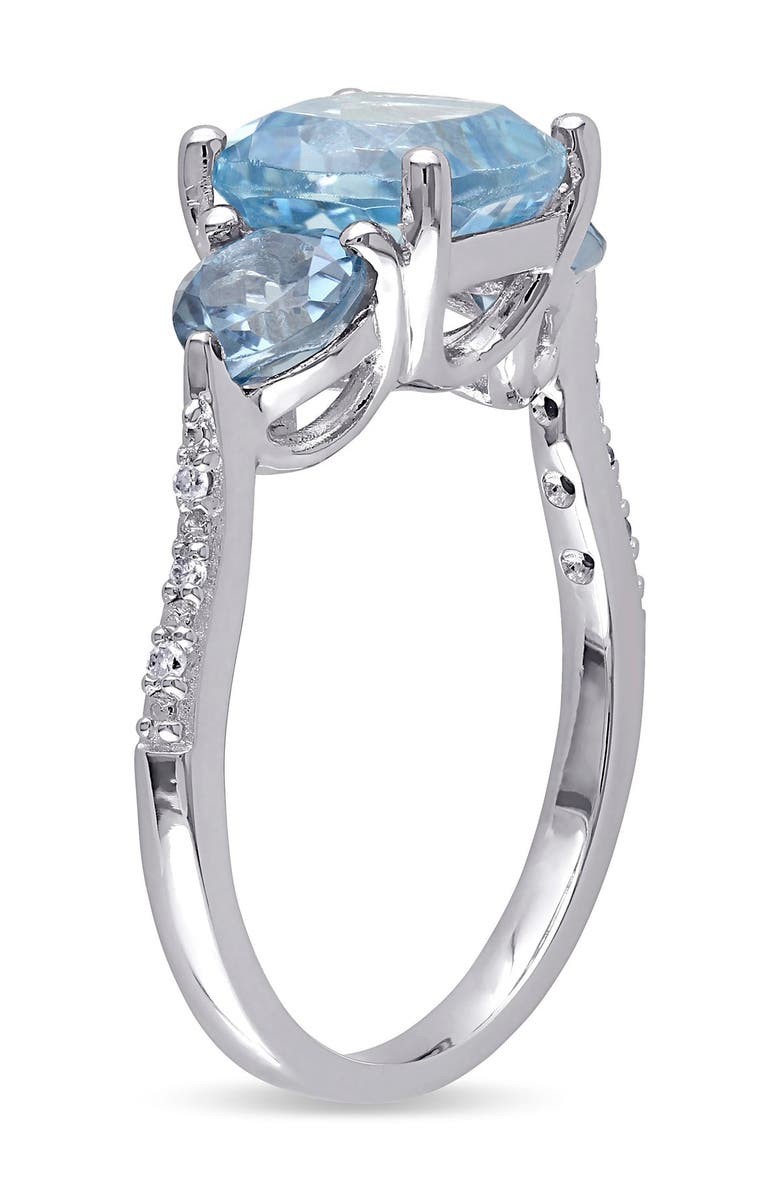 DELMAR Sterling Silver Prong Set Cushion Cut Sky & London Blue Topaz Diamond Accented Floral Ring, Alternate, color, Blue