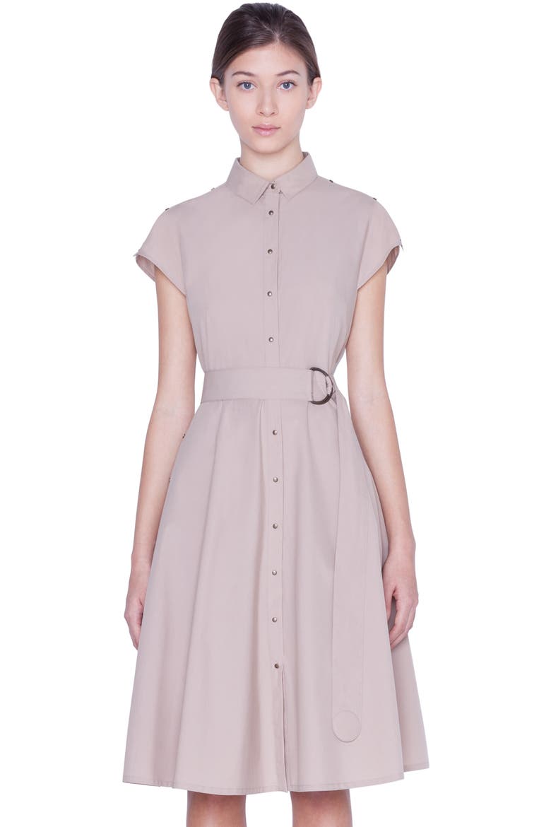 Belted Cotton Shirtdress, Alternate, color, SAND