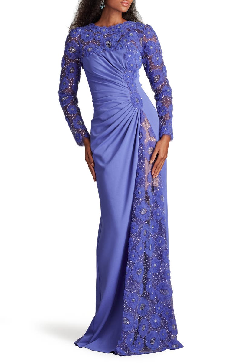 Tadashi Shoji Embellished Long Sleeve Evening Gown, Alternate, color, Purple Haze