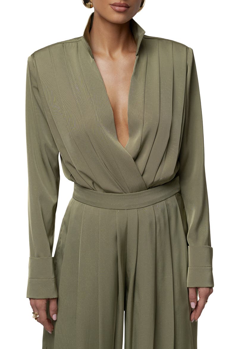 Visionary Pleated Bodysuit, Main, color, Olive