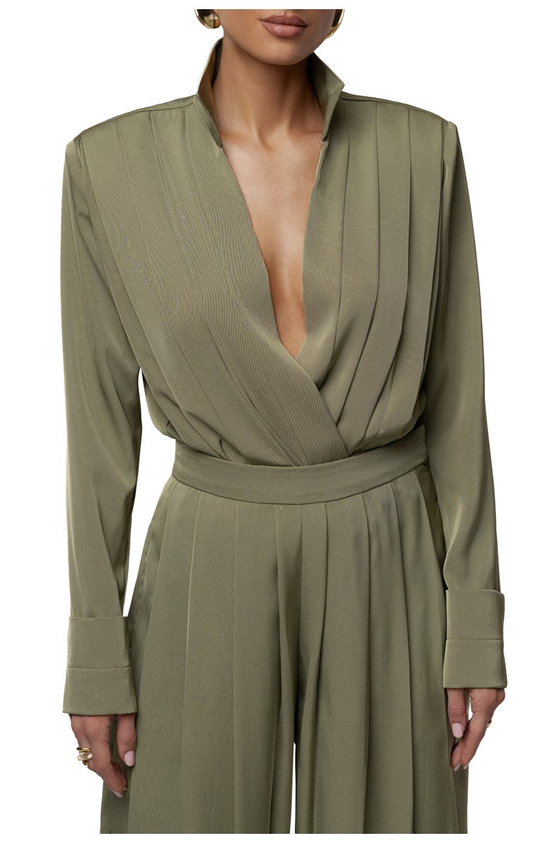 JLUXLABEL Visionary Pleated Bodysuit, Main, color, Olive