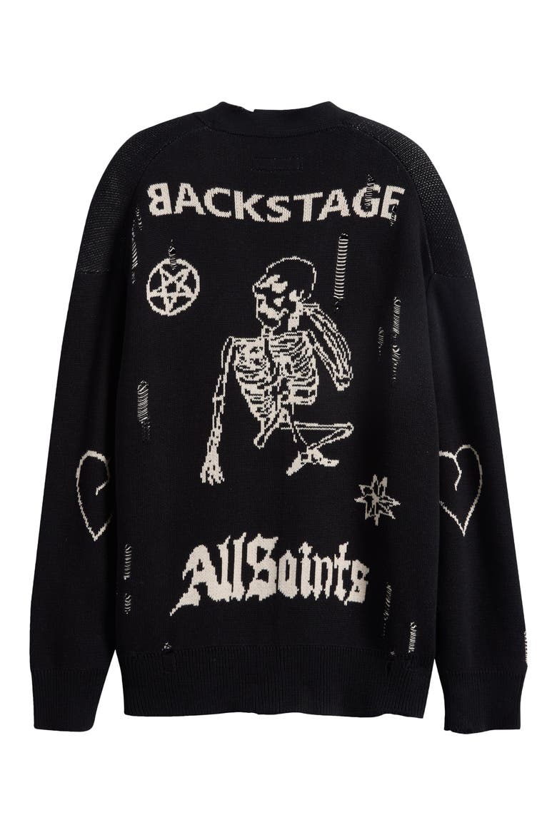 Staged Intarsia Organic Cotton Button Front Cardigan, Alternate, color, BLACK/ ECRU WHITE