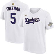 Nike Youth Nike Freddie Freeman White Los Angeles Dodgers 2026 Gold Collection Name & Number T-Shirt