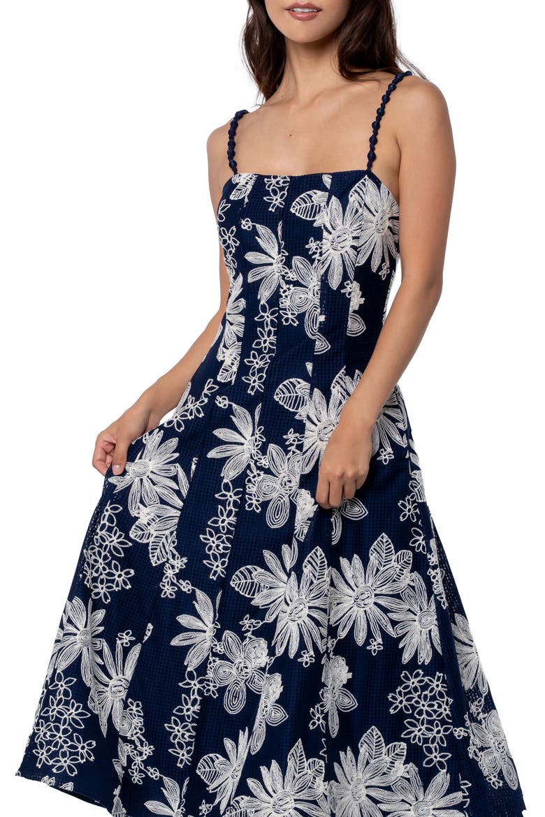 Namie Floral Embroidery A-Line Dress, Alternate, color, NAVY CREAM