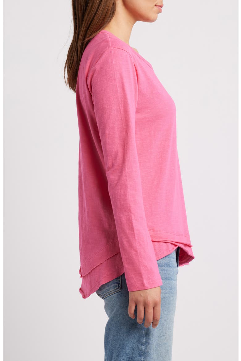Layered Hem Cotton Slub Top, Alternate, color, FLAMINGO