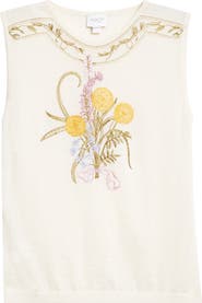 Giambattista Valli Floral Embroidered Cashmere & Silk Sleeveless Sweater