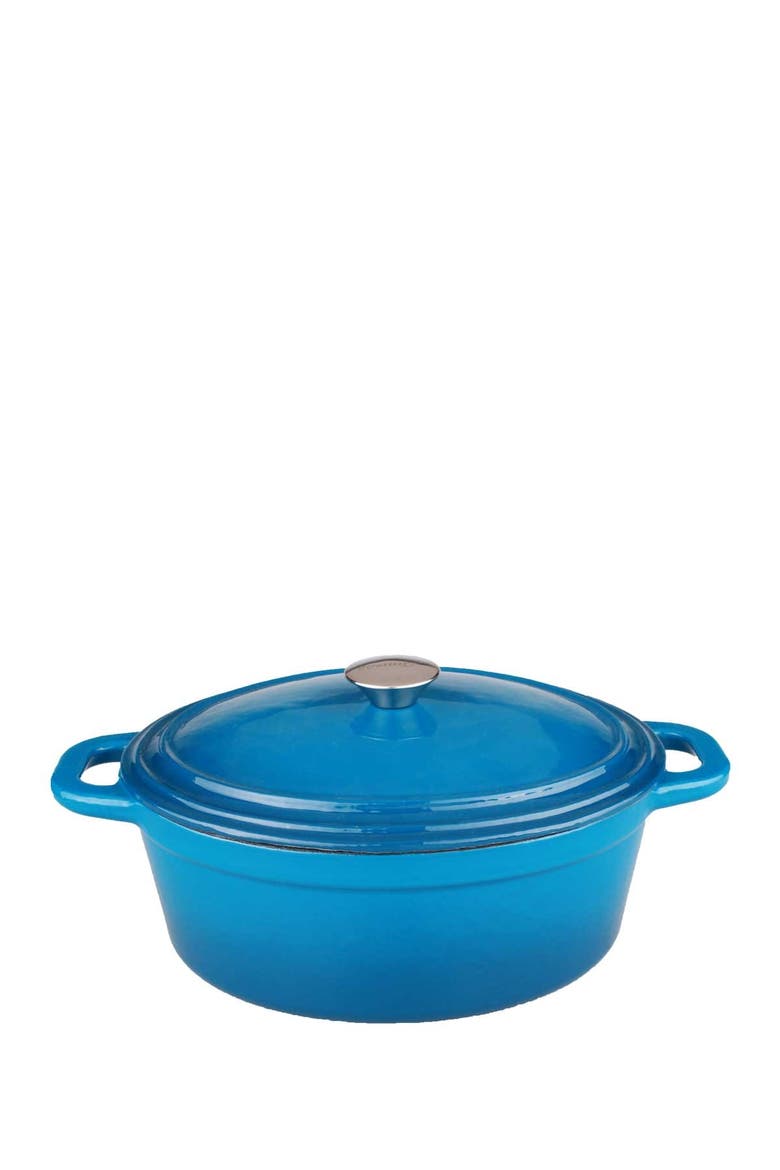 Cast Iron Blue Covered 8 Qt. Casserole Dish, Main, color, BLUE