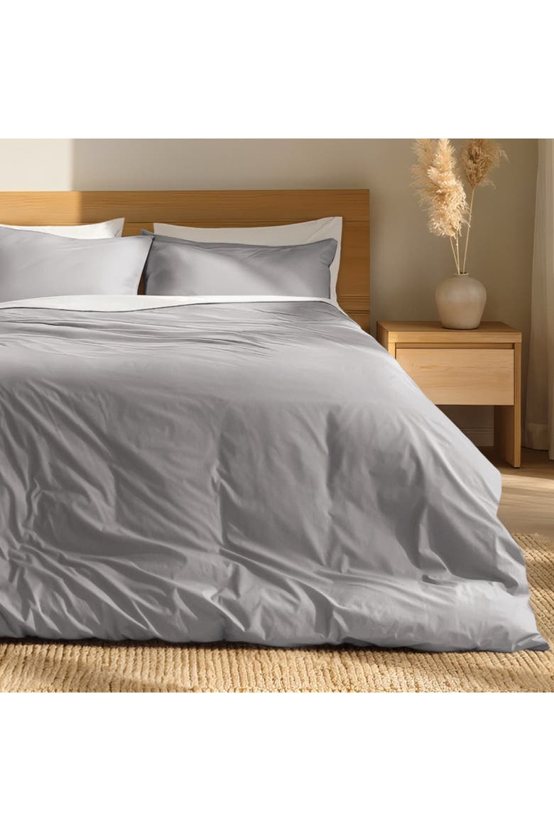 100% Organic Cotton Percale Duvet Cover and Sham Set, Alternate, color, Light Grey