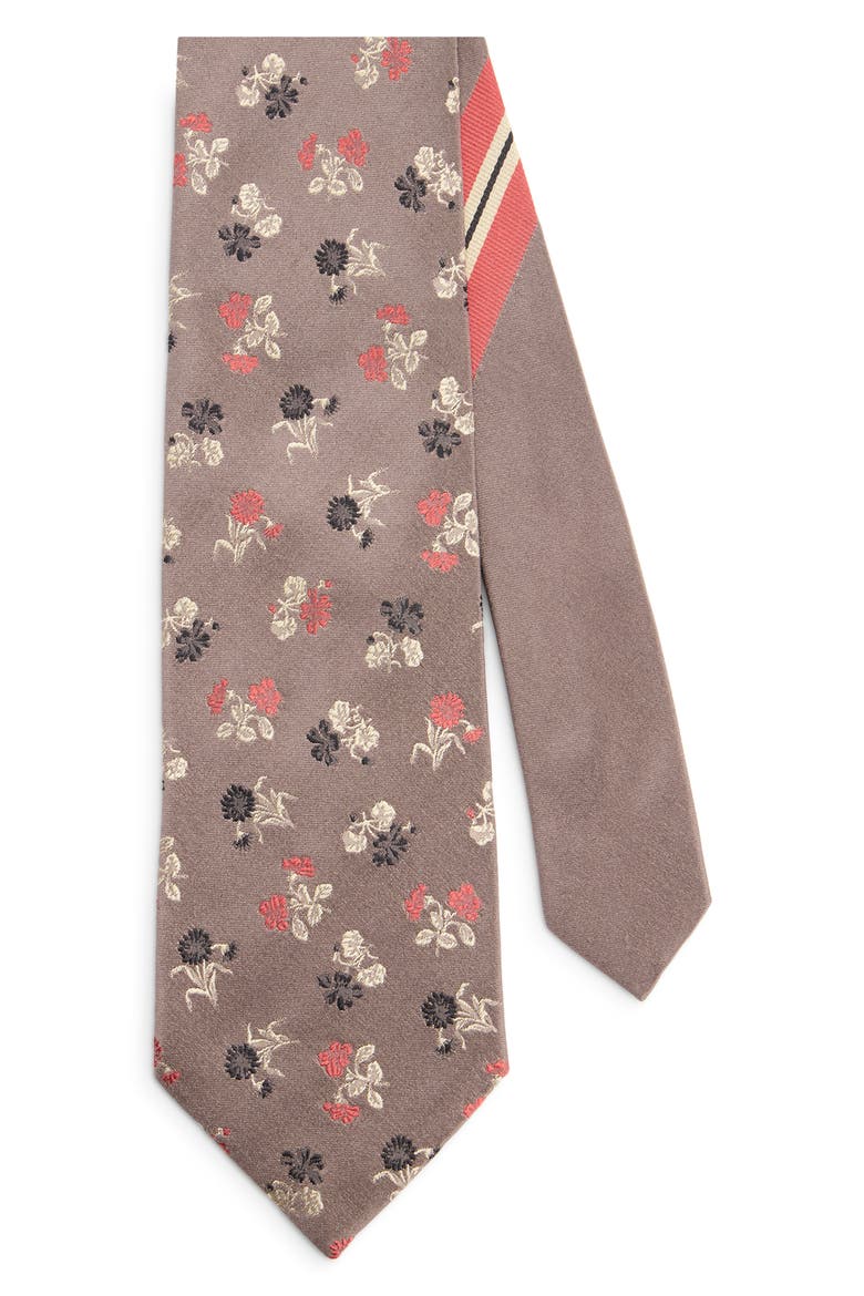 Floral Jacquard Silk Tie, Alternate, color, ANTHRACITE