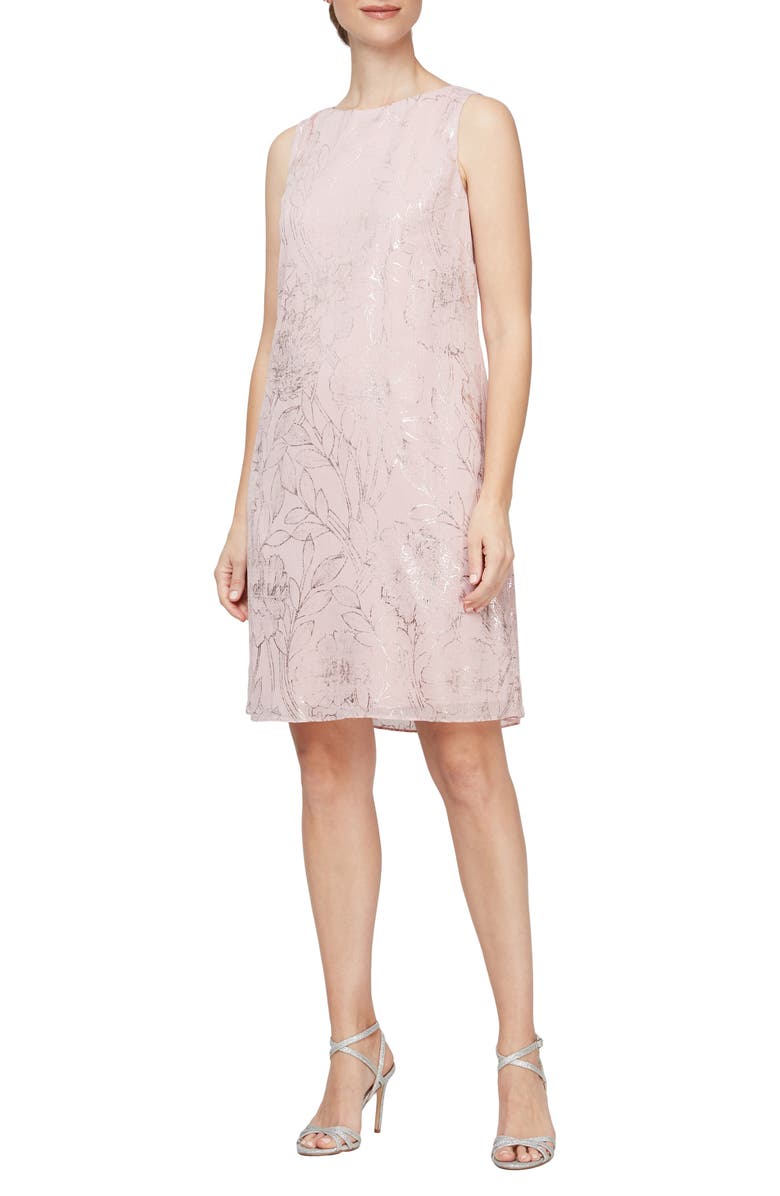 SL FASHIONS Foil Floral Print Sheath Dress, Alternate, color, Faded Rose