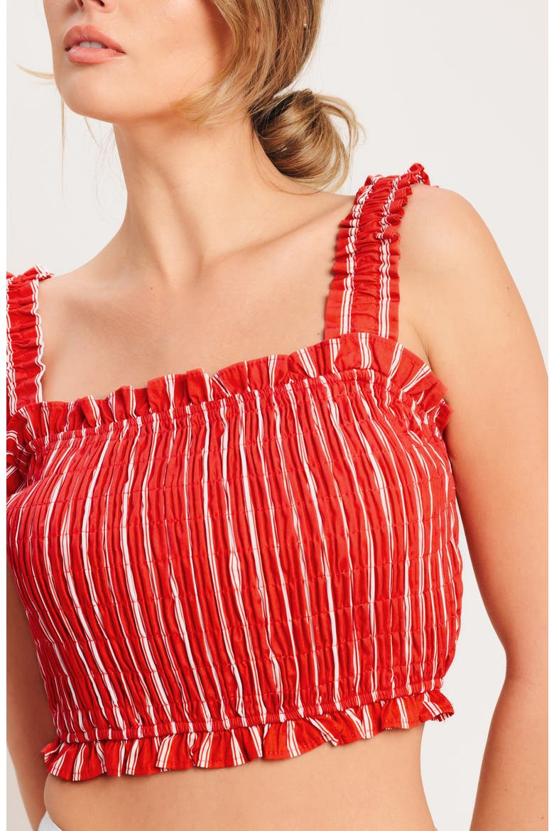 Stripe Smocked Crop Top, Alternate, color, RED/ WHITE