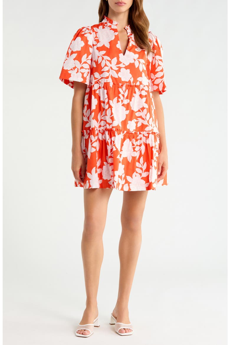 Floral Dixie Tiered Cotton Dress, Main, color, TOMATO-MULTI