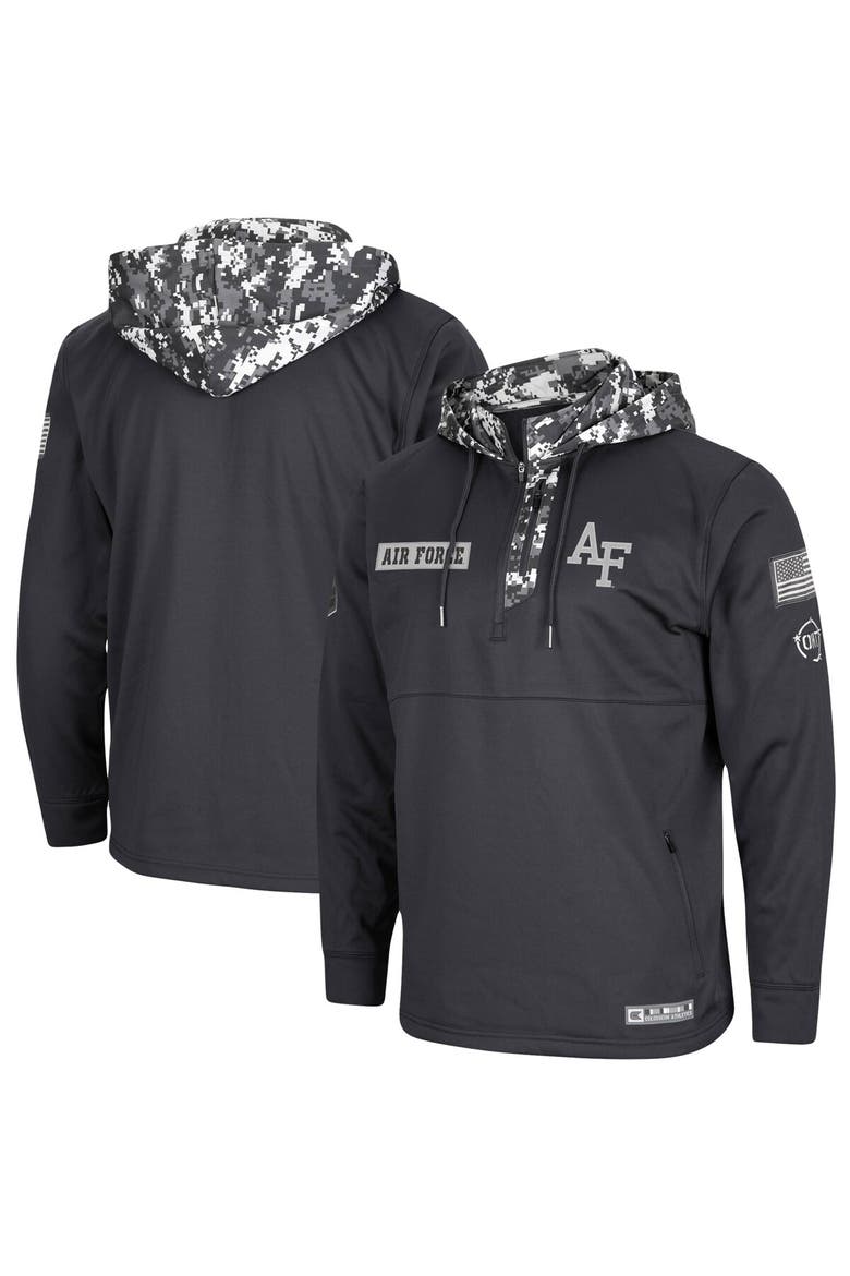 Men's Colosseum Charcoal Air Force Falcons OHT Military Appreciation Digi Camo Quarter-Zip Hoodie, Alternate, color, Charcoal
