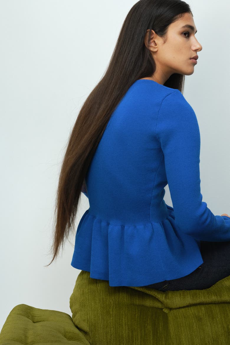 Peplum Cardigan, Alternate, color, Blue