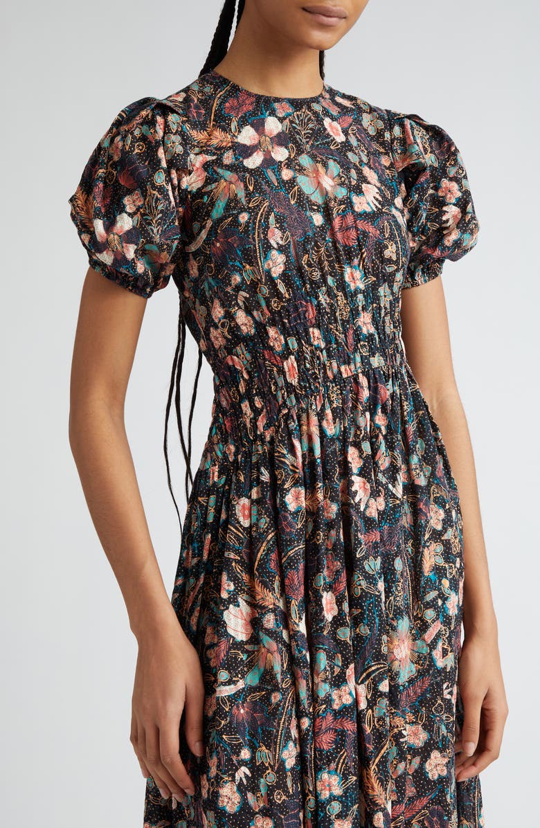 Ulla Johnson Eden Floral Puff Sleeve Cotton Blend Midi Dress, Alternate, color, 