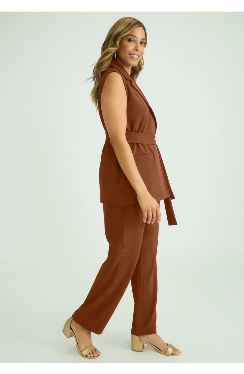 Jessica London Belted Crepe Vest Set, Alternate, color, Cognac