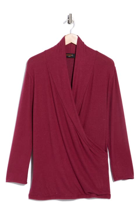 Surplice V-Neck Long Sleeve Brushed Knit Top