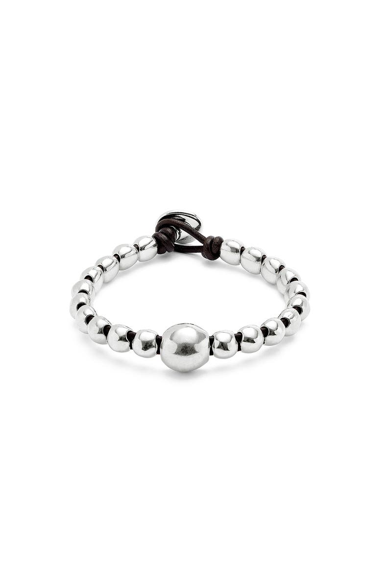 Leather Bracelet with a Large Bead, Main, color, Silver