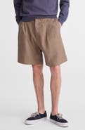 Madewell Herringbone Double Pleated Cotton & Linen Shorts