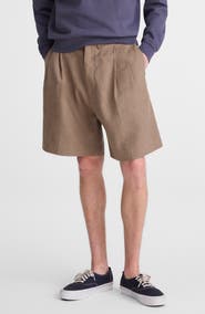 Madewell Herringbone Double Pleated Cotton & Linen Shorts