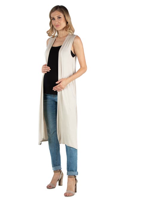 24seven Comfort Apparel Maternity Sleeveless Long Cardigan With Side Slit In White