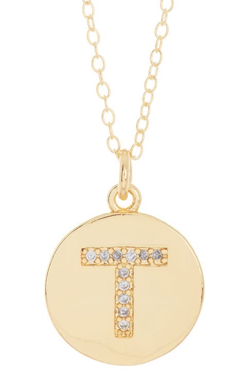Water Resistant Cubic Zirconia Initial Disc Pendant Necklace