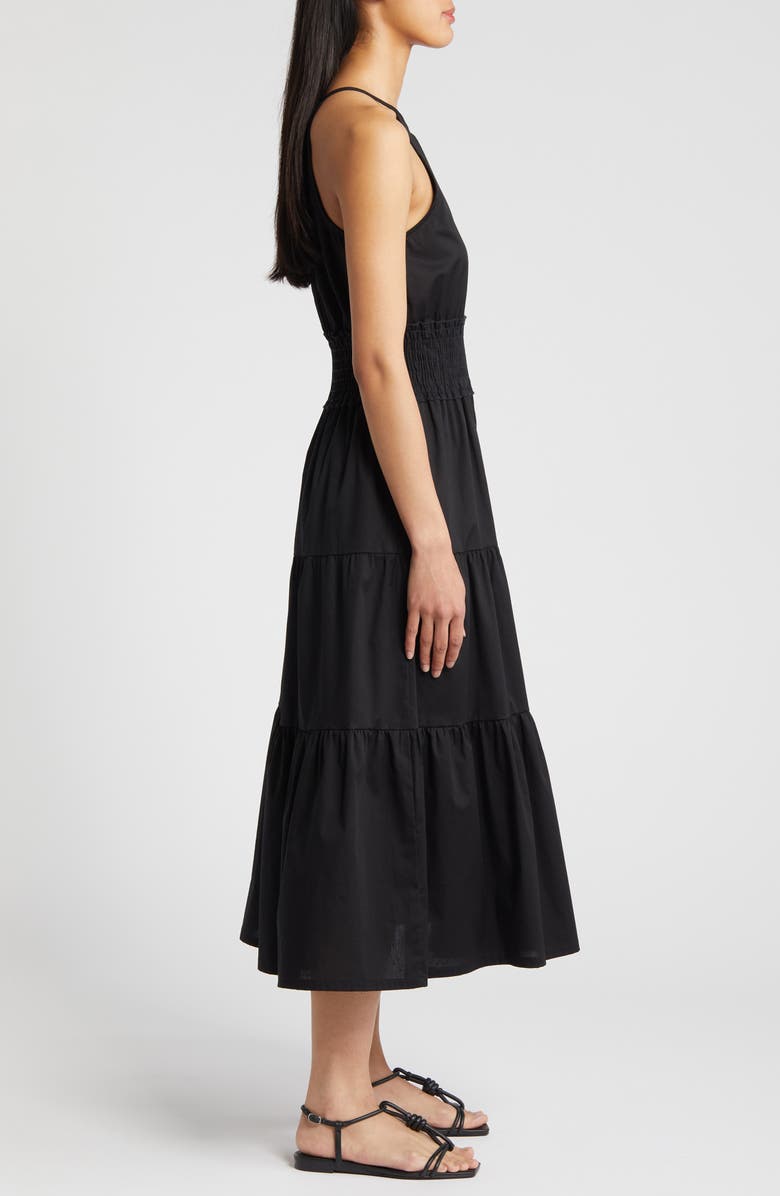 Loveappella Smocked Waist Tiered Maxi Dress, Alternate, color, Black