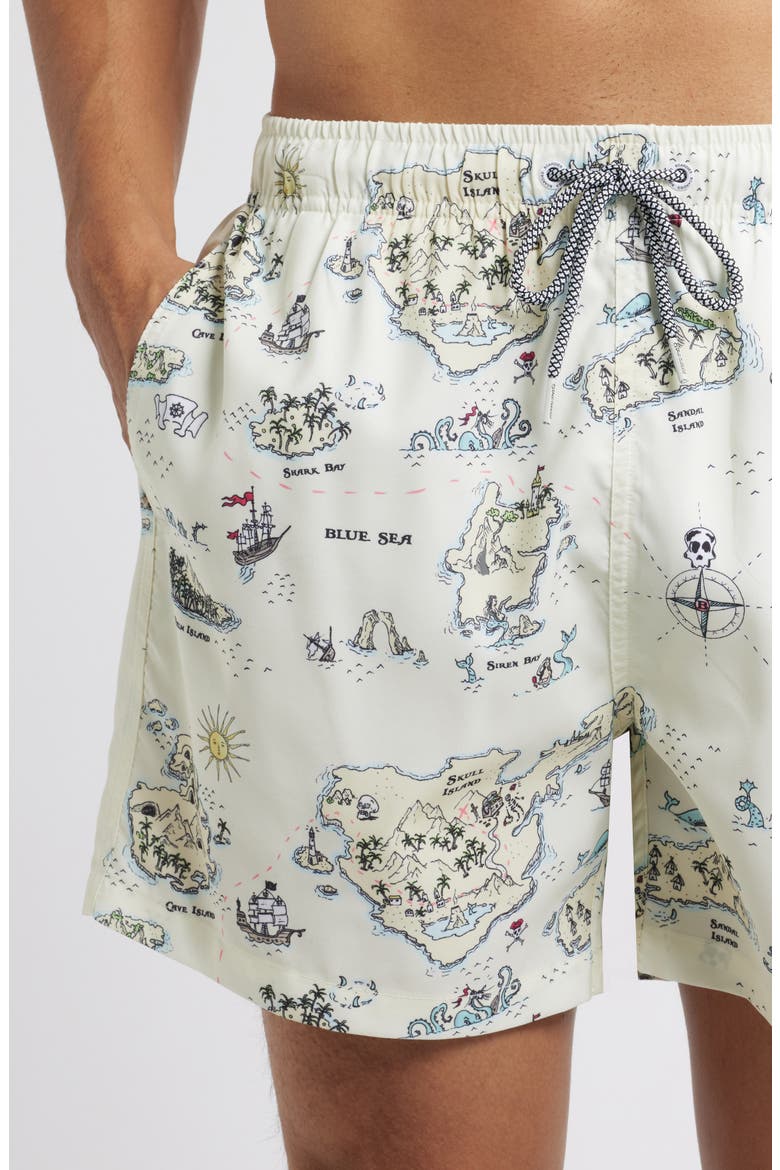 Treasure Map Mid Length Swim Trunks, Alternate, color, CREAM