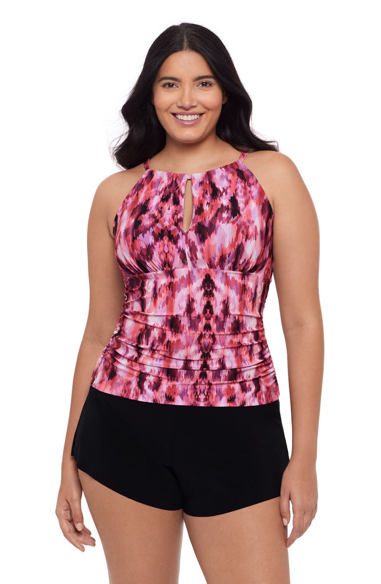 Trimshaper Chloe High Neck Tankini Swimsuit Top, Main, color, Sunshower Batik