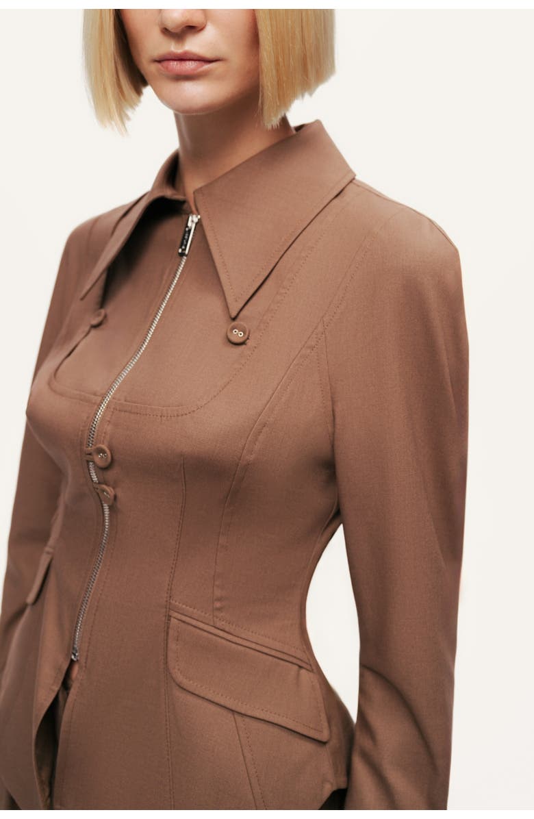 Nocturne Zip-Front Tailored Jacket, Alternate, color, Brown