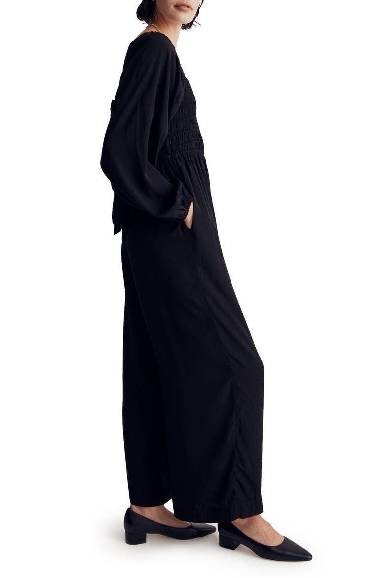 Lucie Star Jacquard Tie Back Long Sleeve Jumpsuit, Alternate, color, TRUE BLACK