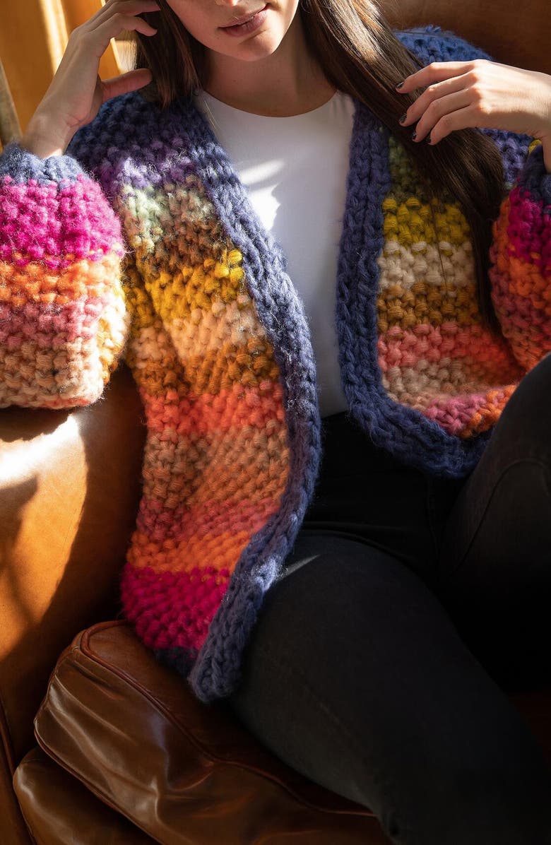 SAACHI Mayflower Stripe Crochet Cardigan, Alternate, color, Bright Multi