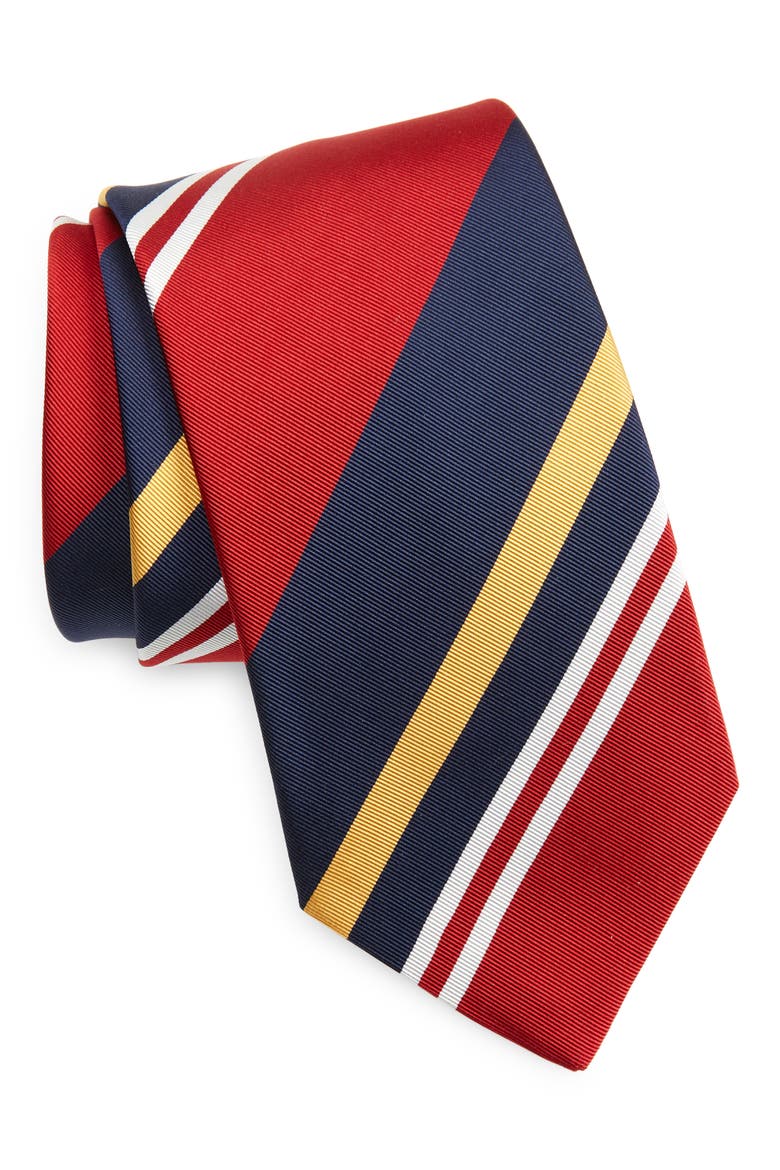 Baiadere Stripe Silk & Cotton Twill Tie, Main, color, RED