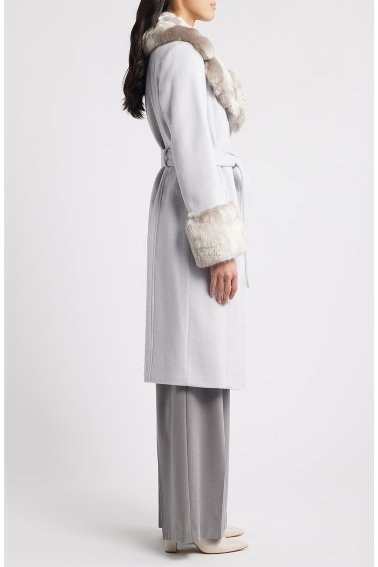 Belted Faux Fur Trim Coat, Alternate, color, ICE