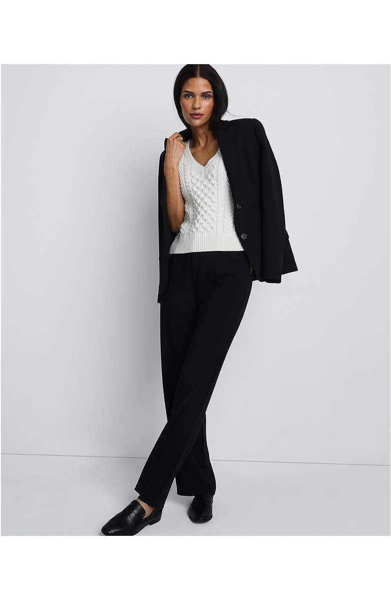 Lands' End Crepe High Rise Pleated Wide Leg Pants, Alternate, color, Black