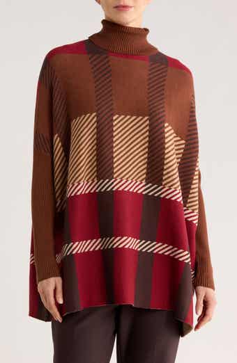 Joseph A Plaid Turtleneck Poncho Sweater